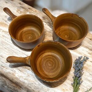 Vtg/Retired #4951 Sango Splash Brown onion soup bowls set of 3 EUC